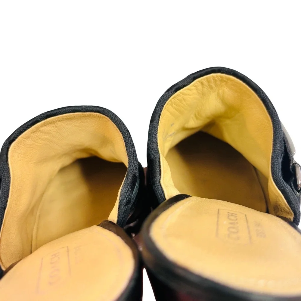Coach Ivy Black Signature Jacquard Studded Wooden Platform Clogs Mules F2370 8B